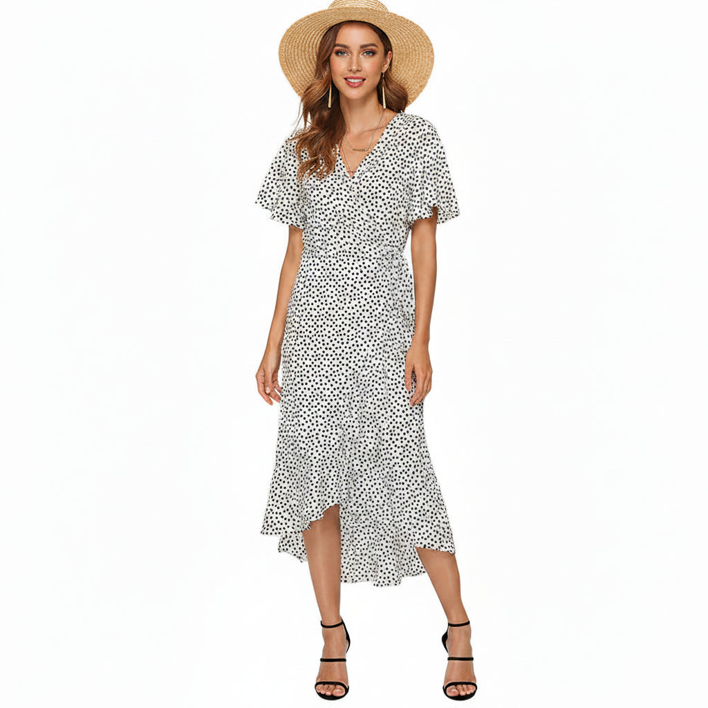 Bedrukte Chiffon Lange Jurk met V-Hals voor Dames