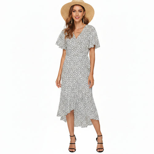 Bedrukte Chiffon Lange Jurk met V-Hals voor Dames