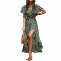 Bedrukte Chiffon Lange Jurk met V-Hals voor Dames