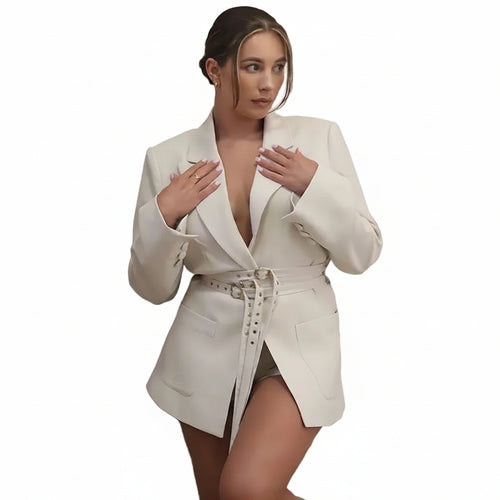 Blazer voor Dames met Lange Mouwen, Slim Fit en Riemdetails
