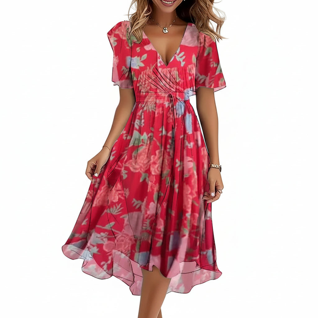 Bloemenprint V-Hals Jurk voor Zomer Dames