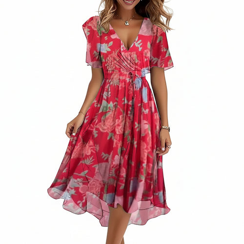 Bloemenprint V-Hals Jurk voor Zomer Dames
