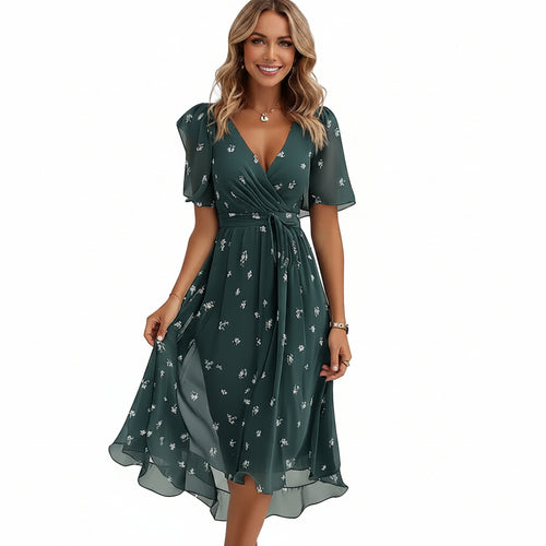 Bloemenprint V-Hals Jurk voor Zomer Dames