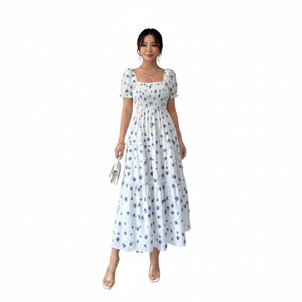 Elegante Bloemenprint A-Lijn Maxi Jurk voor Dames
