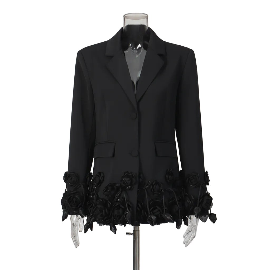 Elegante Driedimensionale Bloemen Losvallende Blazer voor Dames