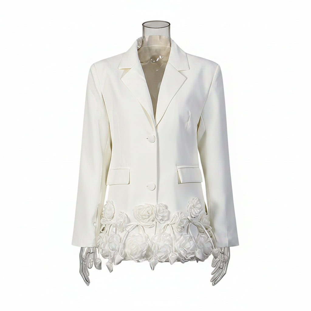 Elegante Driedimensionale Bloemen Losvallende Blazer voor Dames