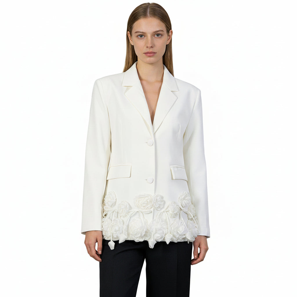 Elegante Driedimensionale Bloemen Losvallende Blazer voor Dames